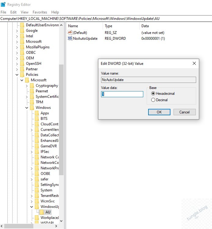 Cách tắt windows update qua registry