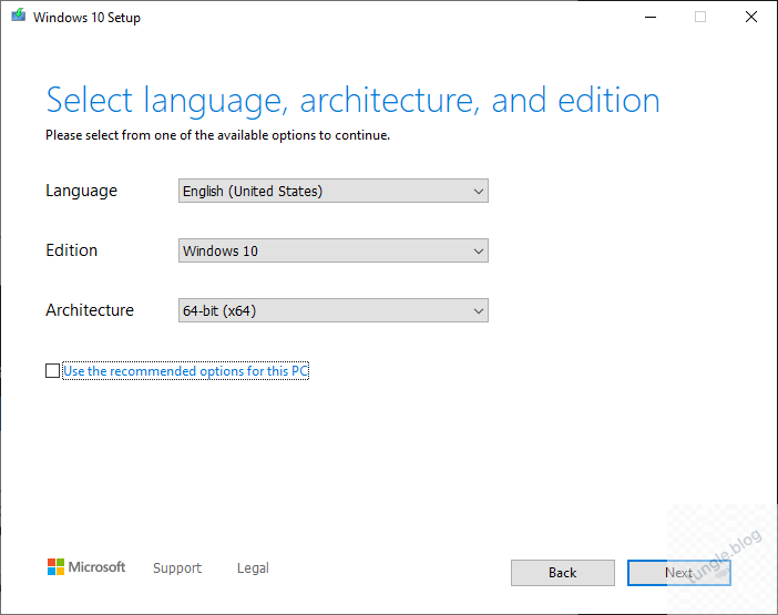 Use the recommended options for this PC