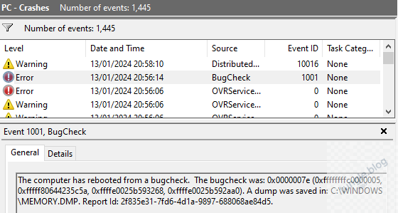  Sửa lỗi màn hình xanh windows: check eventlog ID 1001 (bugcheck)
