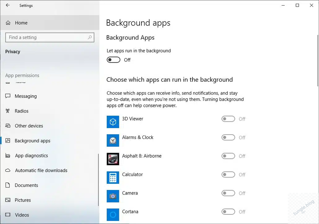 Tắt ứng dụng chạy ngầm trong Settings Windows - giải pháp tăng tốc máy tính windows 10