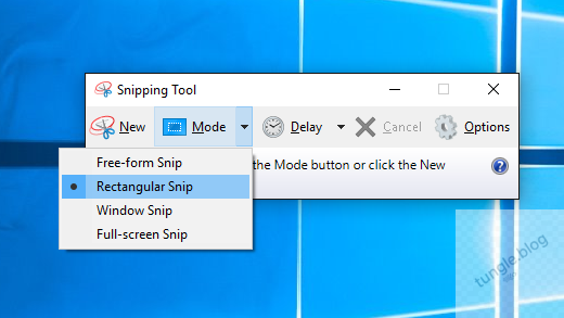 Thanh công cụ Snipping Tool với 4 chế độ chụp màn hình Windows