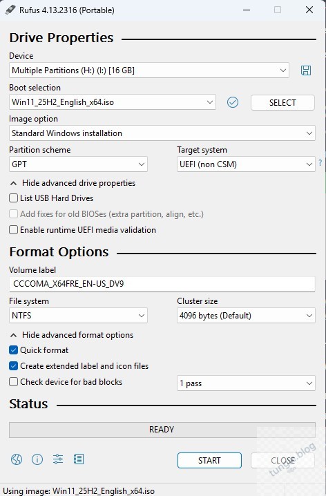 tạo USB boot cài Windows 11 - dùng rufus

