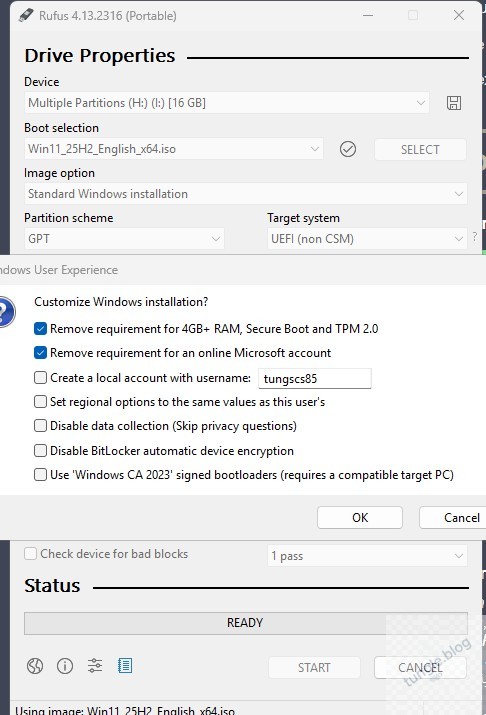 tạo USB boot cài Windows 11 với máy  yếu (dưới 4GBram, ổ cứng thấp và không có TPM2.0)