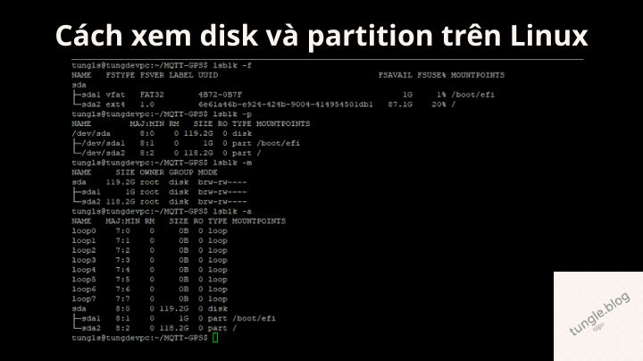 xem disk và partition trên Linux