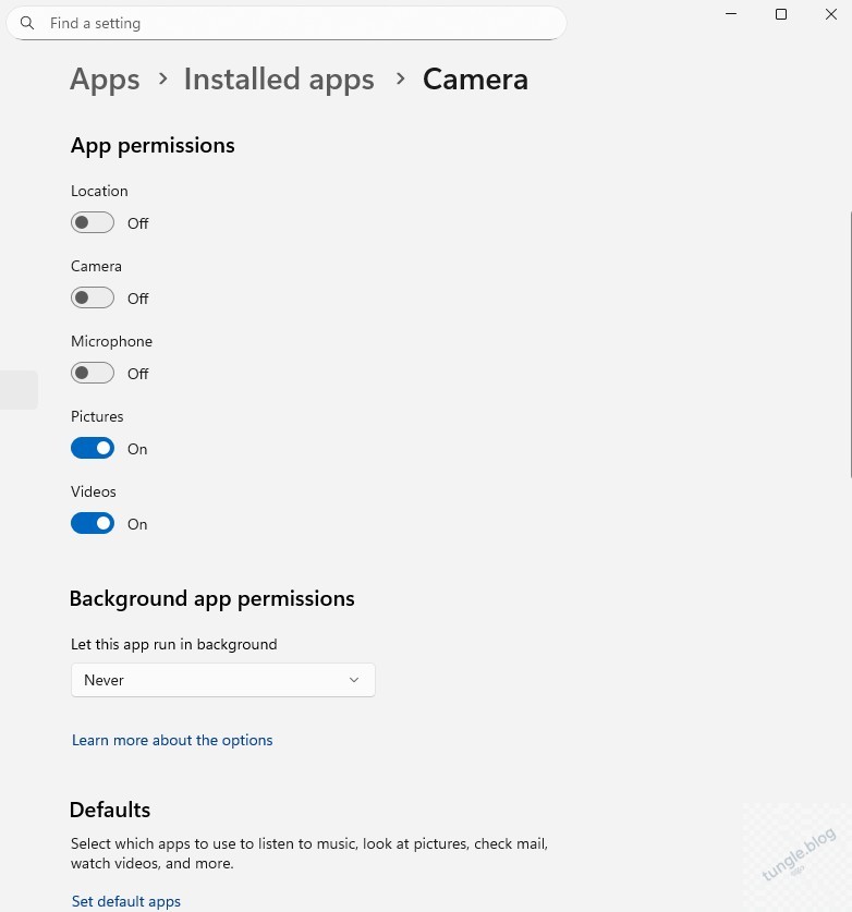 Tắt camera - Ứng dụng chạy ngầm trên windows 11